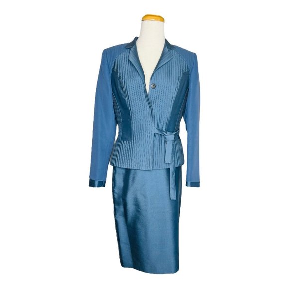 Albert Nipon Evening 2 Piece Skirt Silk Suit NWT Rt $500 Blue Size 4